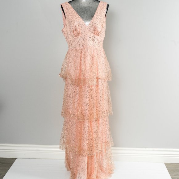 NWT Laundry by Shelli Segal Sequined Tiered   Gown - Picture 3 of 9